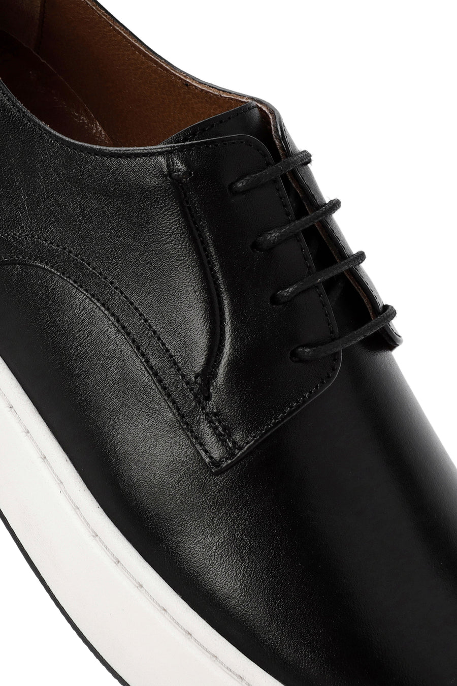 Erkek Siyah Bağcıklı Deri Sneaker