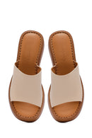 Women's Beige Platform Heel Leather Comfort Slippers | Derimod
