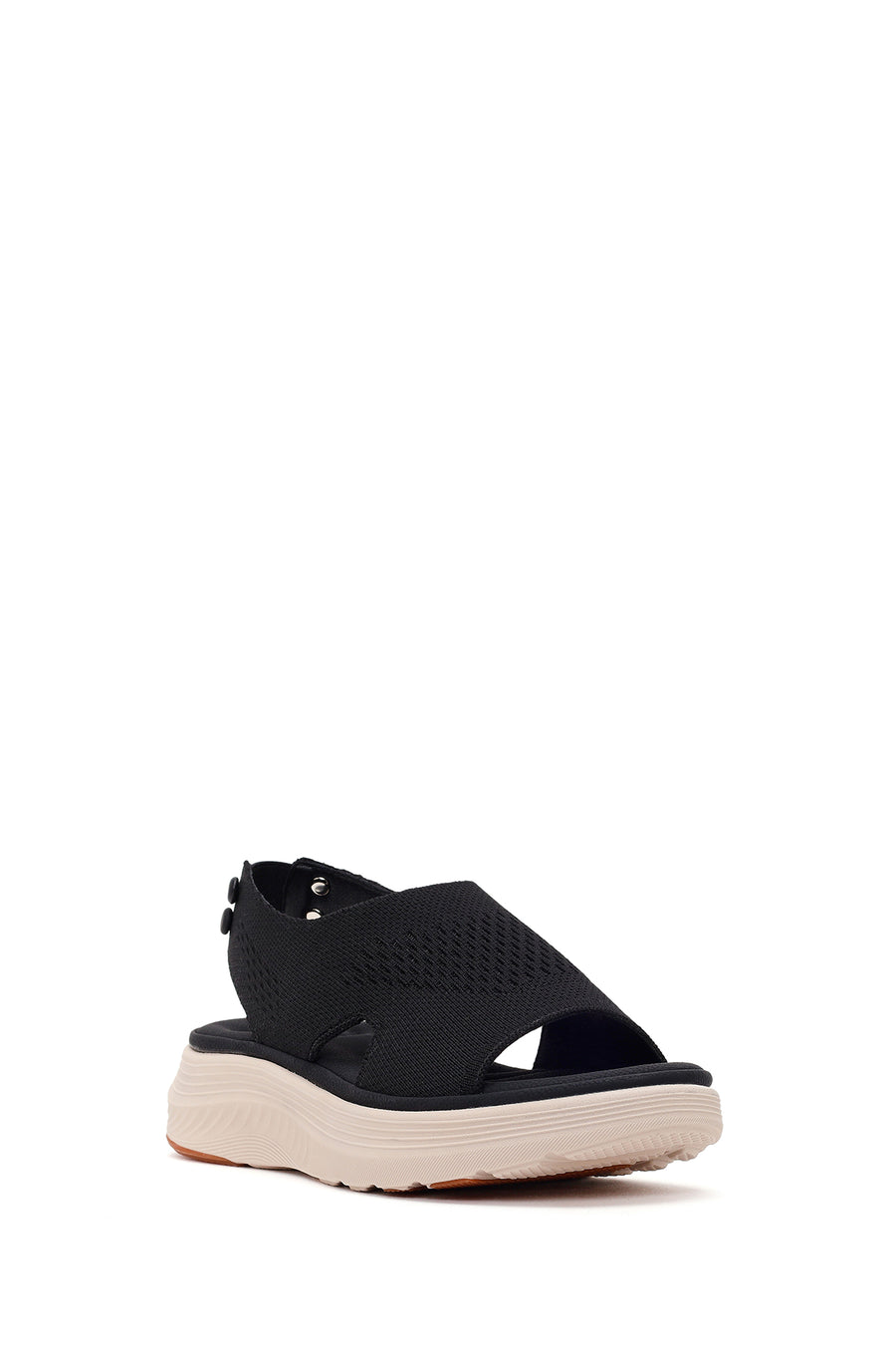 Women's Black Strapped Thick-Soled Fabric Comfort Sandals