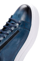 Men's Blue Leather Thick Soled Sneaker | Derimod