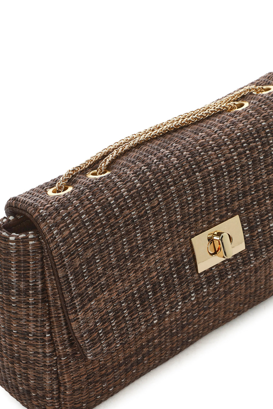 Women's Brown Long Chain Strap Straw Shoulder Bag