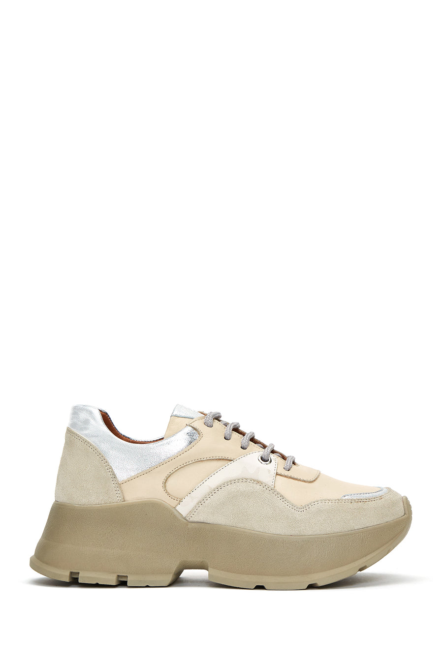 Kadın Bej Deri Süet Detaylı Kalın Tabanlı Sneaker 22WFD130514 | Derimod