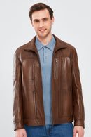 Bruno Men's Cognac Leather Jacket | Derimod