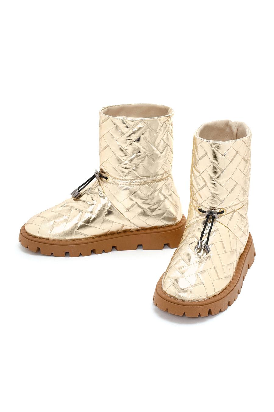 Women's Gold Knit Patterned Metallic Casual Boots