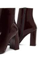Woman Burgundy Zip Closure High Thick-Heel Patent Leather Leather Boots | Derimod