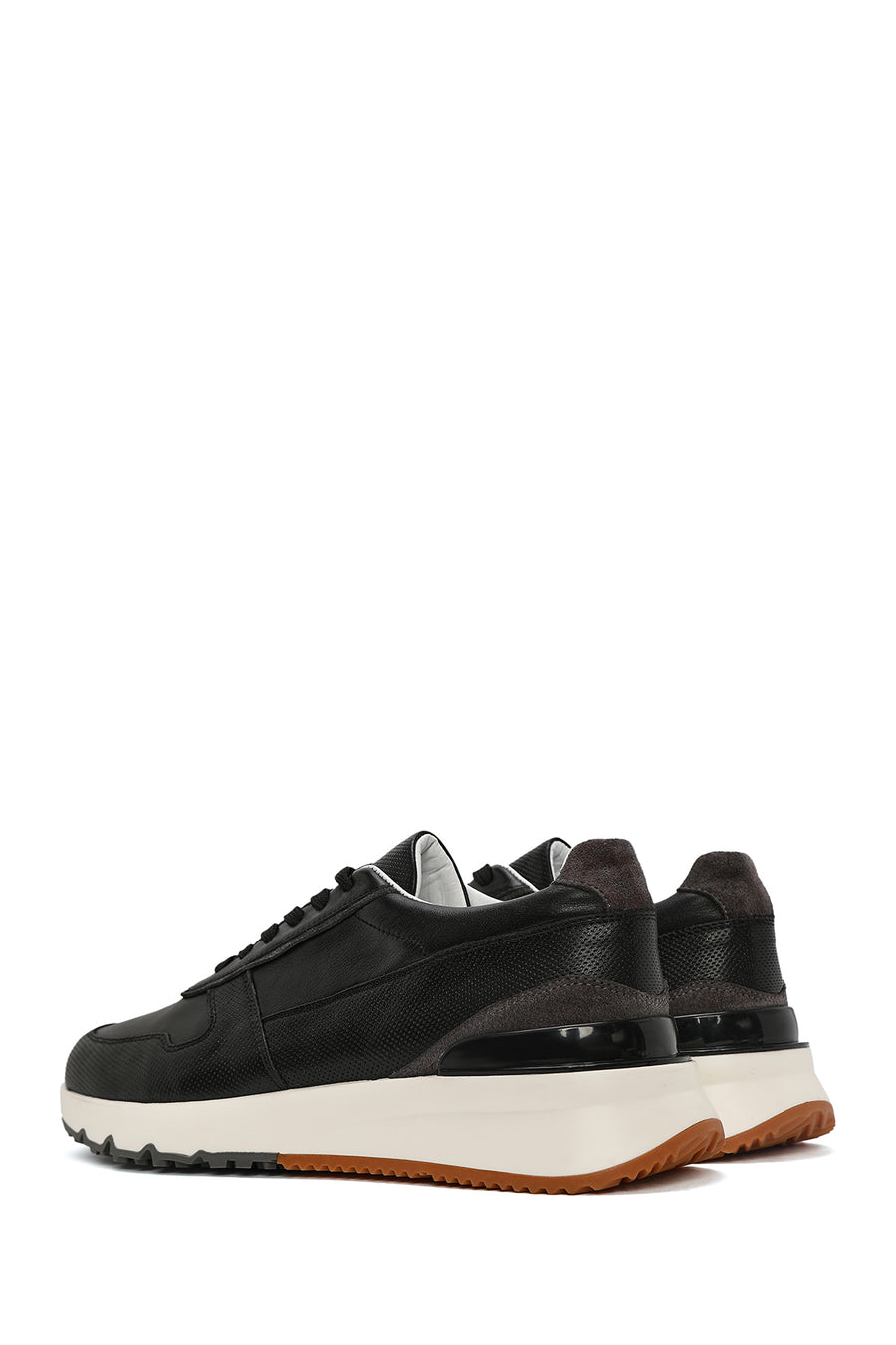 Erkek Siyah Bağcıklı Deri Casual Sneaker