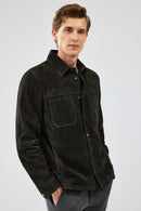 Enzo Men's Anthracite Shirt Collar Suede Leather Jacket | Derimod