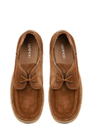 Women's Beige Thick-Soled Lace-Up Suede Leather Teddy Casual Shoe | Derimod