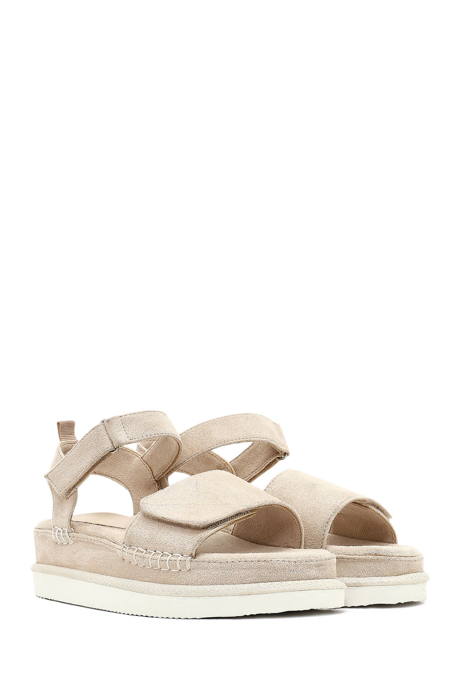 Women's Beige Thick-Soled Suede Sandals