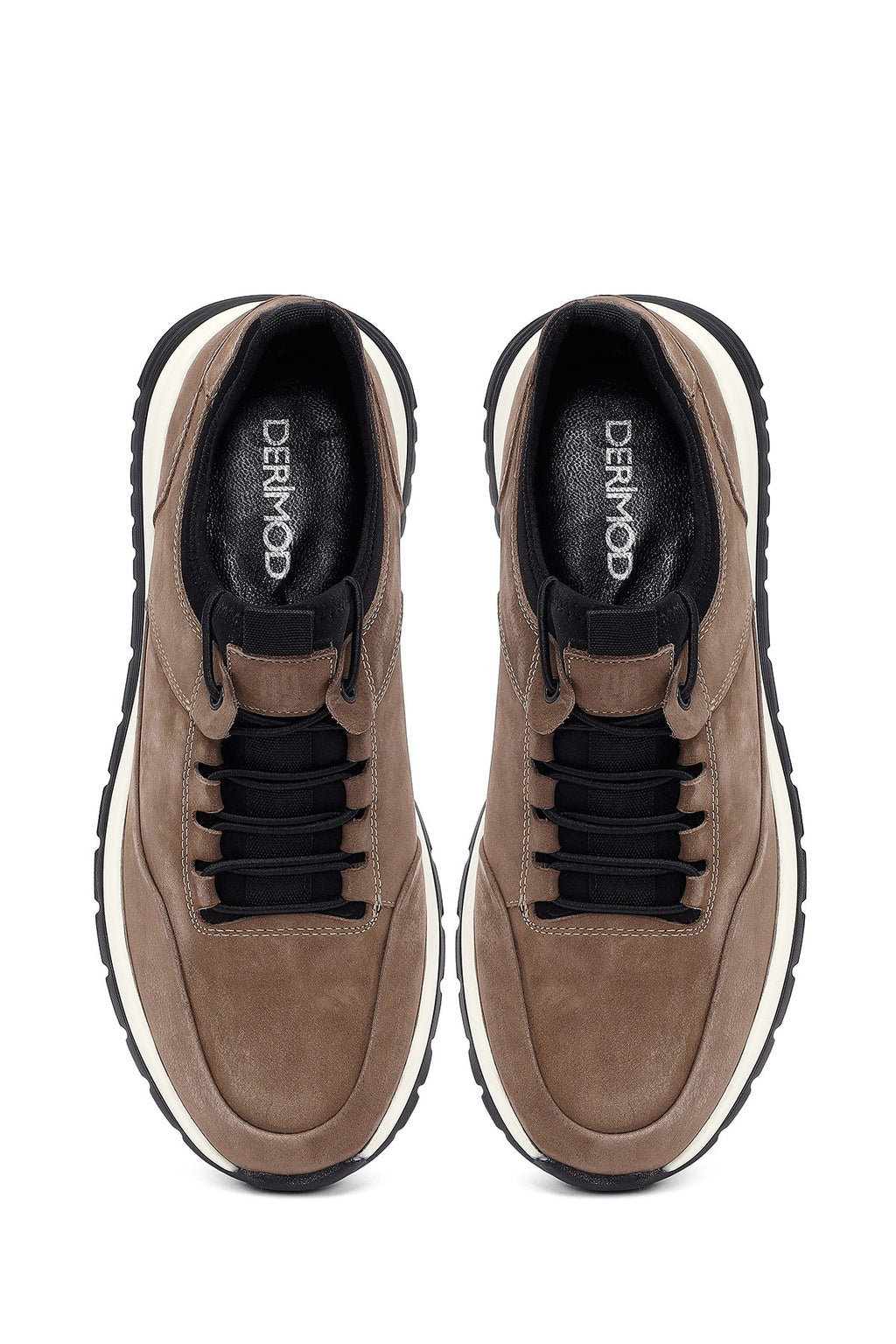 Erkek Vizon Bağcıklı Kalın Tabanlı Nubuk Deri Casual Sneaker