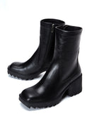 Women's Black Zippered Thick Heeled Leather Boots | Derimod