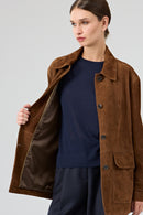 Petra Women's Brown Shirt Collar Oversize Suede Leather Jacket | Derimod
