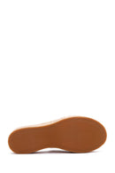 Women's Ecru Leather Wedge Heel Slippers | Derimod