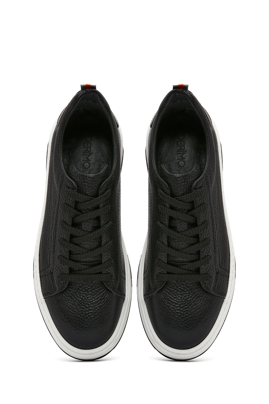 Men's Black Lace-up Thick-Sole Leather Sneaker