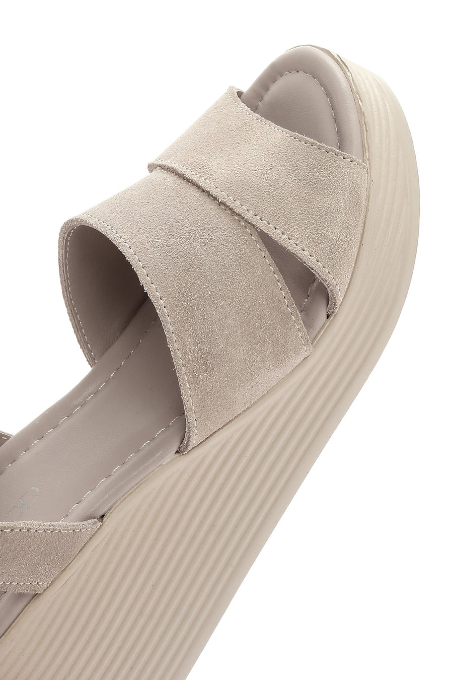 Women's Grey Wedge Heeled Suede Leather Sandals