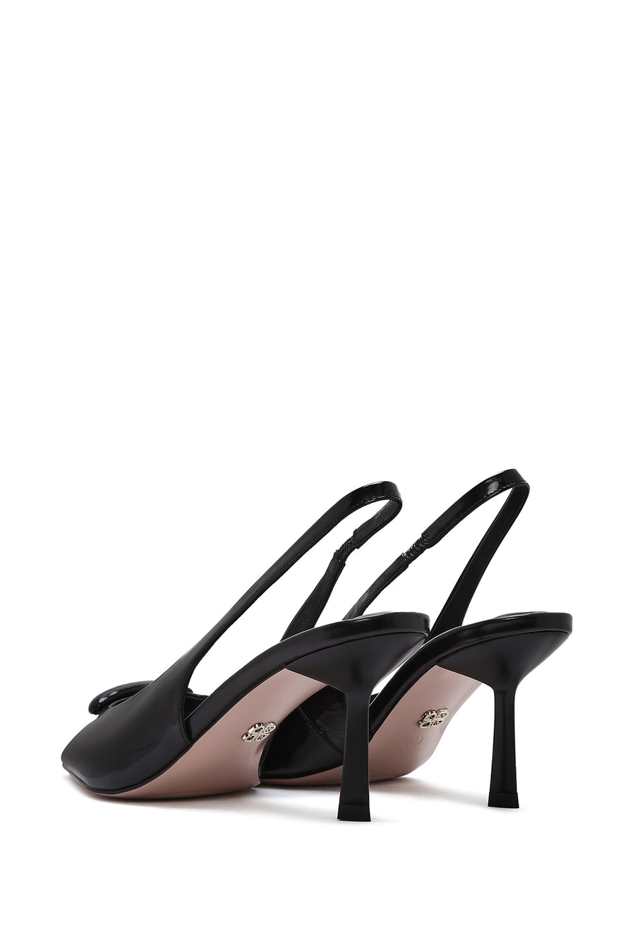 Women's Black Open Back Slim High Heel Leather Shoes