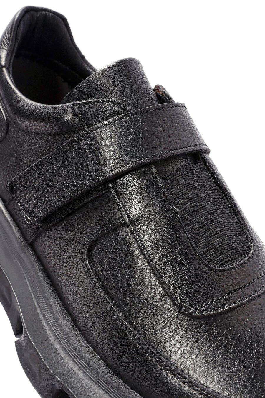 Men's Black Leather Strap Sneakers