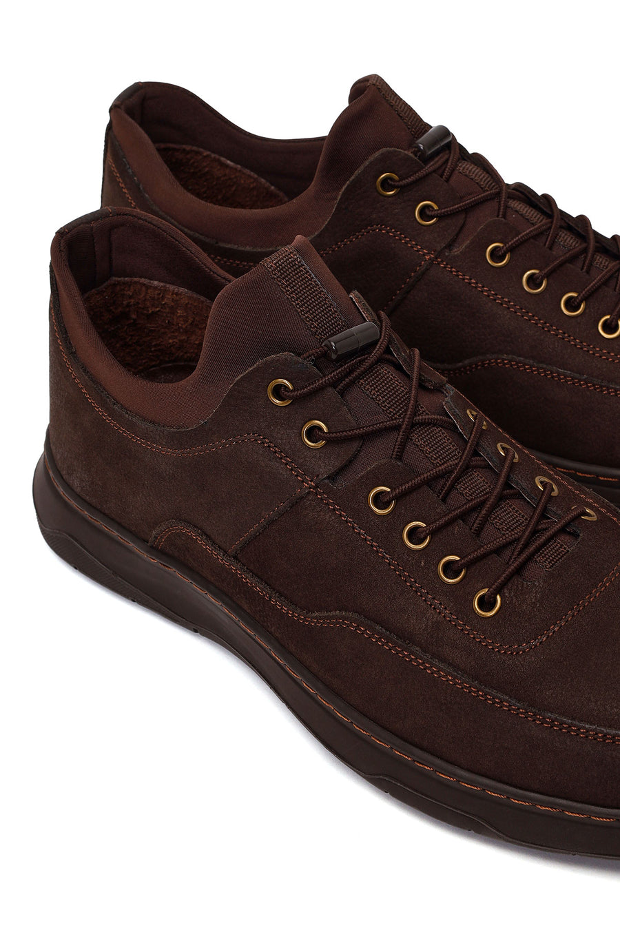 Erkek Kahverengi Bağcıklı Kalın Tabanlı Nubuk Deri Casual Sneaker