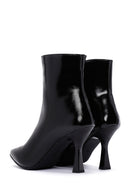 Women's Black Patent Leather Thin Heeled Boots | Derimod