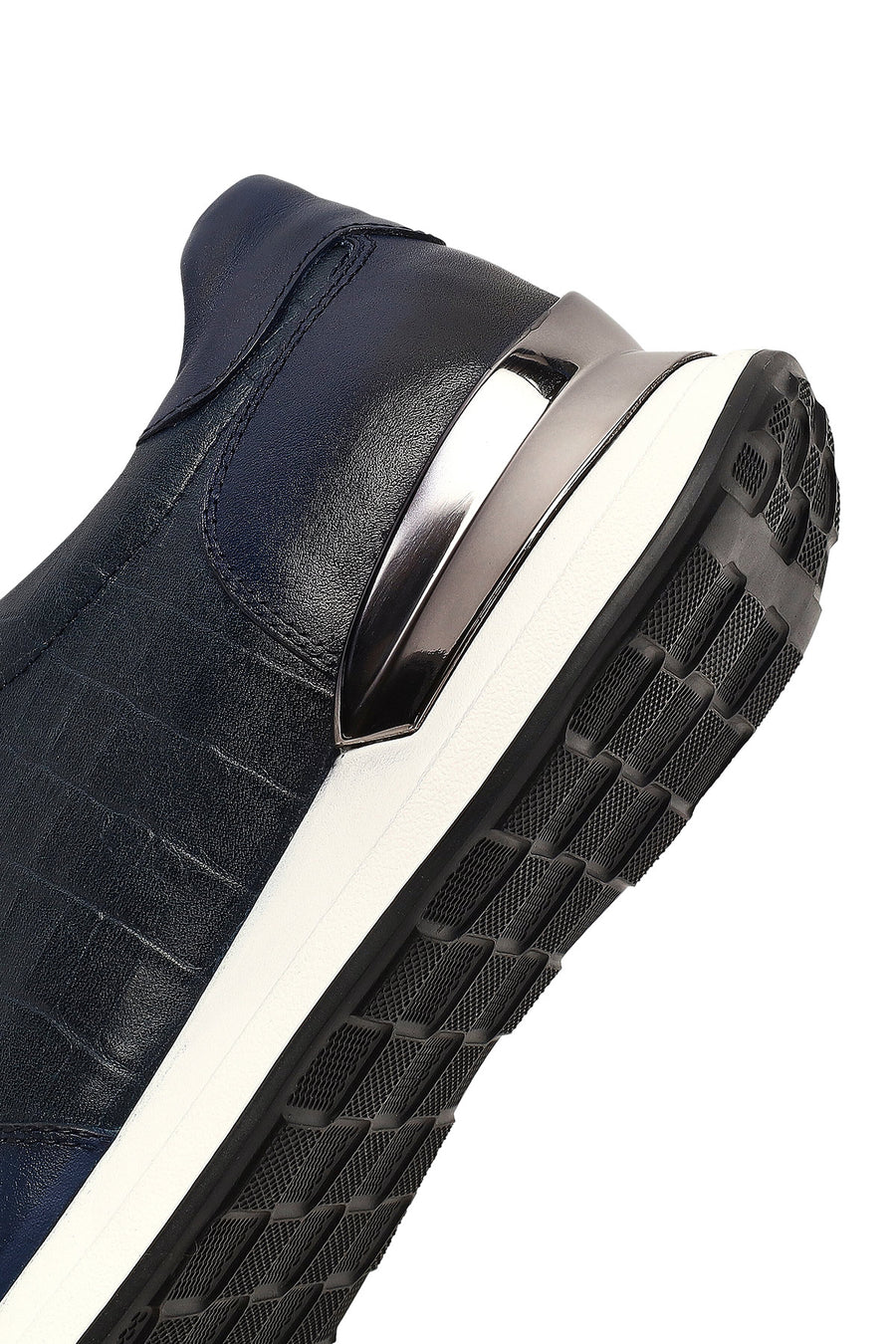 Men's Navy Blue Lace-Up Thick Sole Leather Sneaker