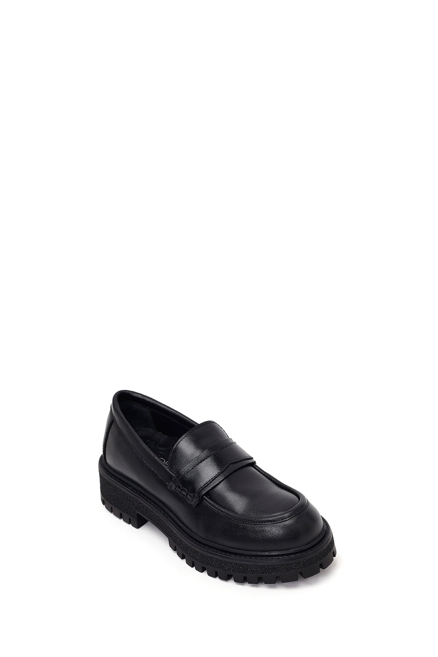 Kadın Siyah Kalın Tabanlı Deri Maskülen Loafer