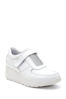 Women's White Leather Wedge Heel Sneaker | Derimod
