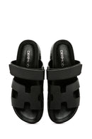 Women's Black Leather Slippers | Derimod