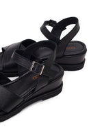 Women's Black Ankle Buckle Platform Leather Sandals | Derimod