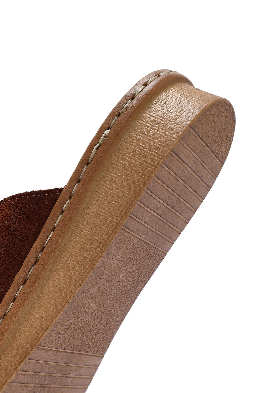 Woman Tan Buckled Suede Leather Comfort Slippers