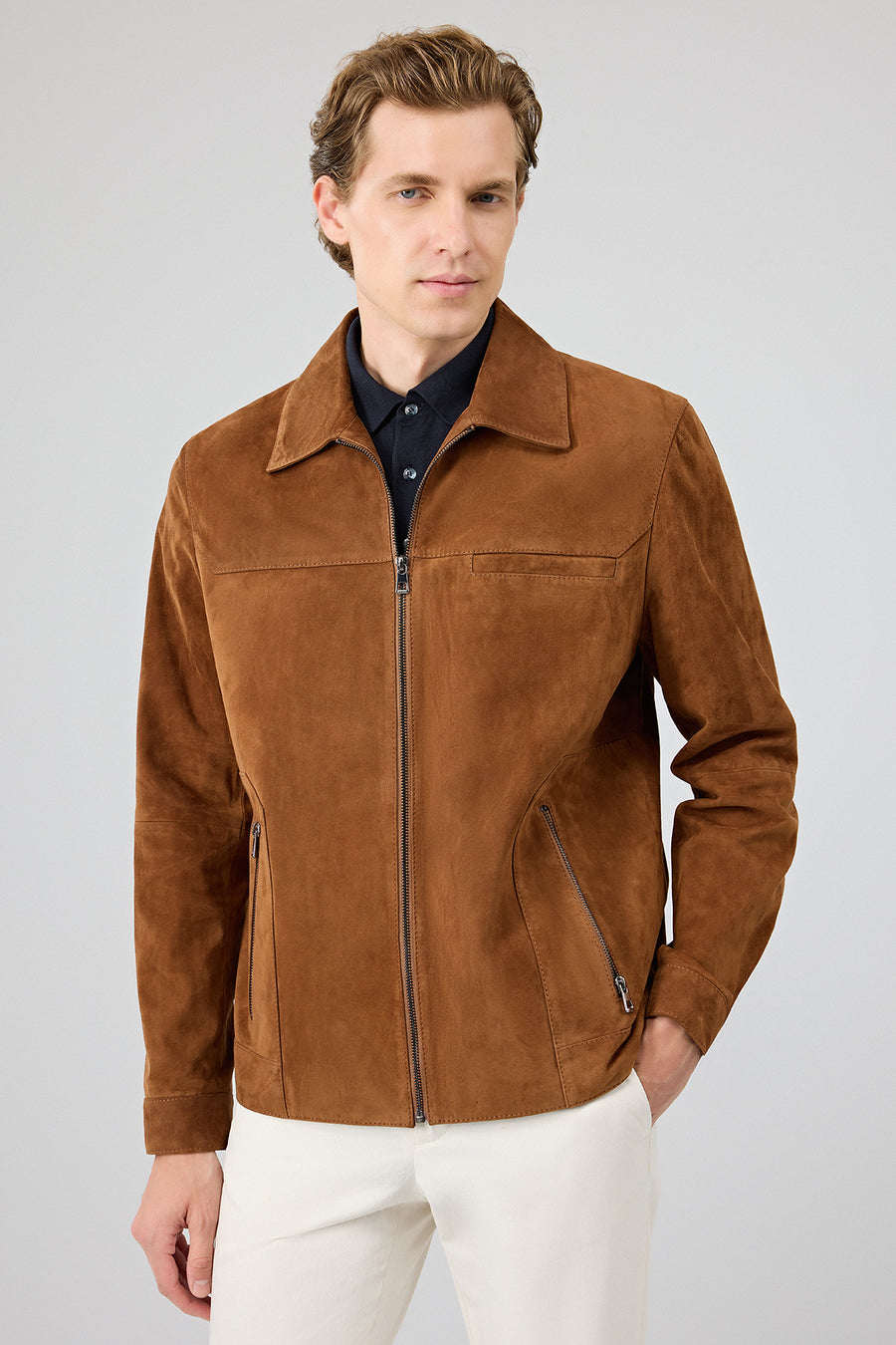 Mark Men's Brown Suede Leather Jacket 25SGE657210 | Derimod