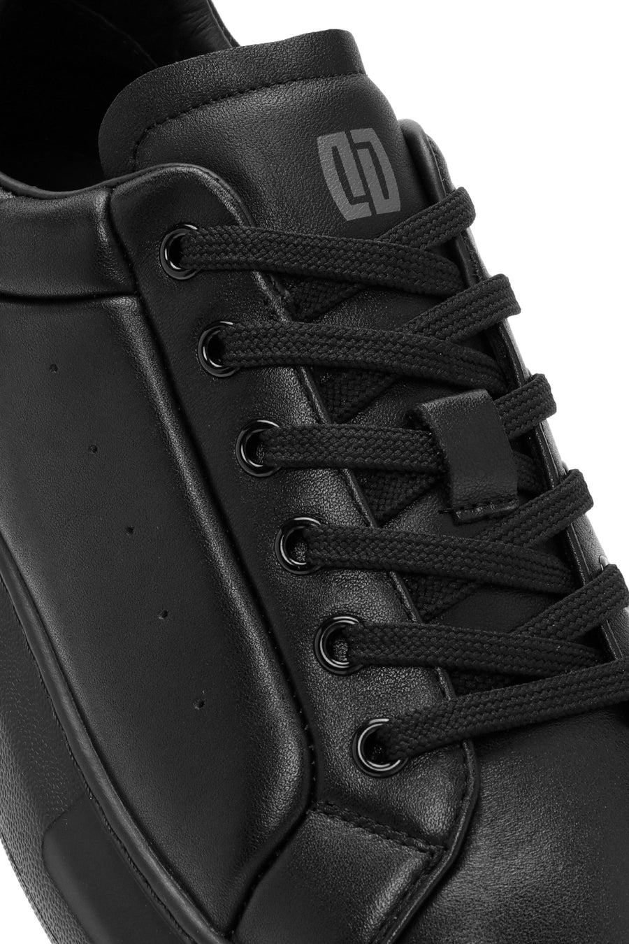 Men's Black Lace-up Thick-Sole Leather Sneaker