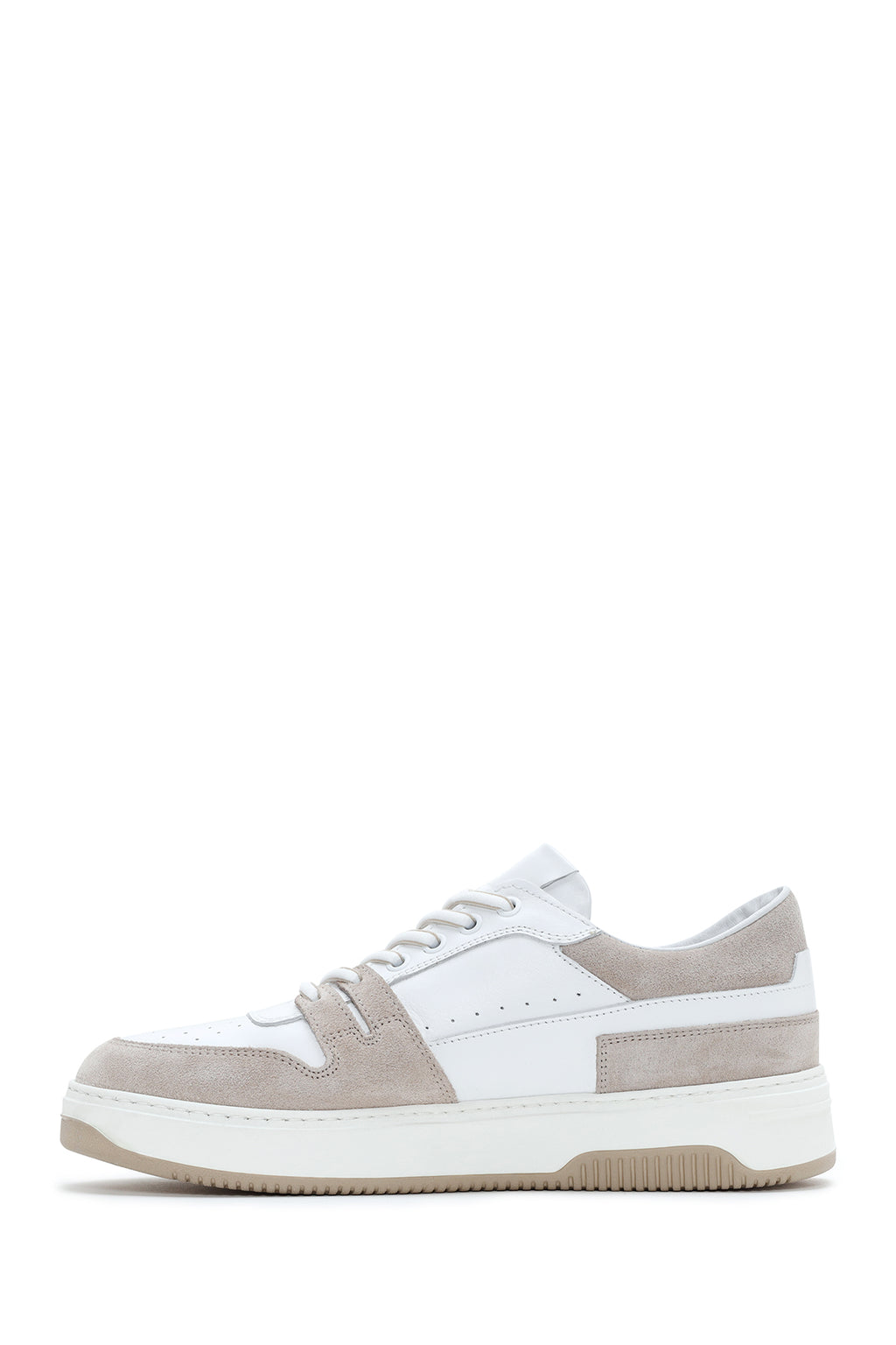 Erkek Beyaz Süet Detaylı Deri Sneaker
