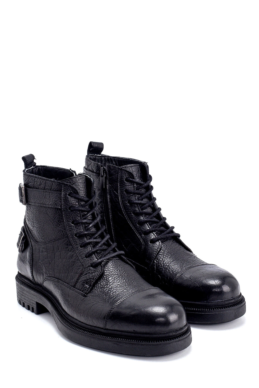 Men's Leather Buckle Detailed Boots