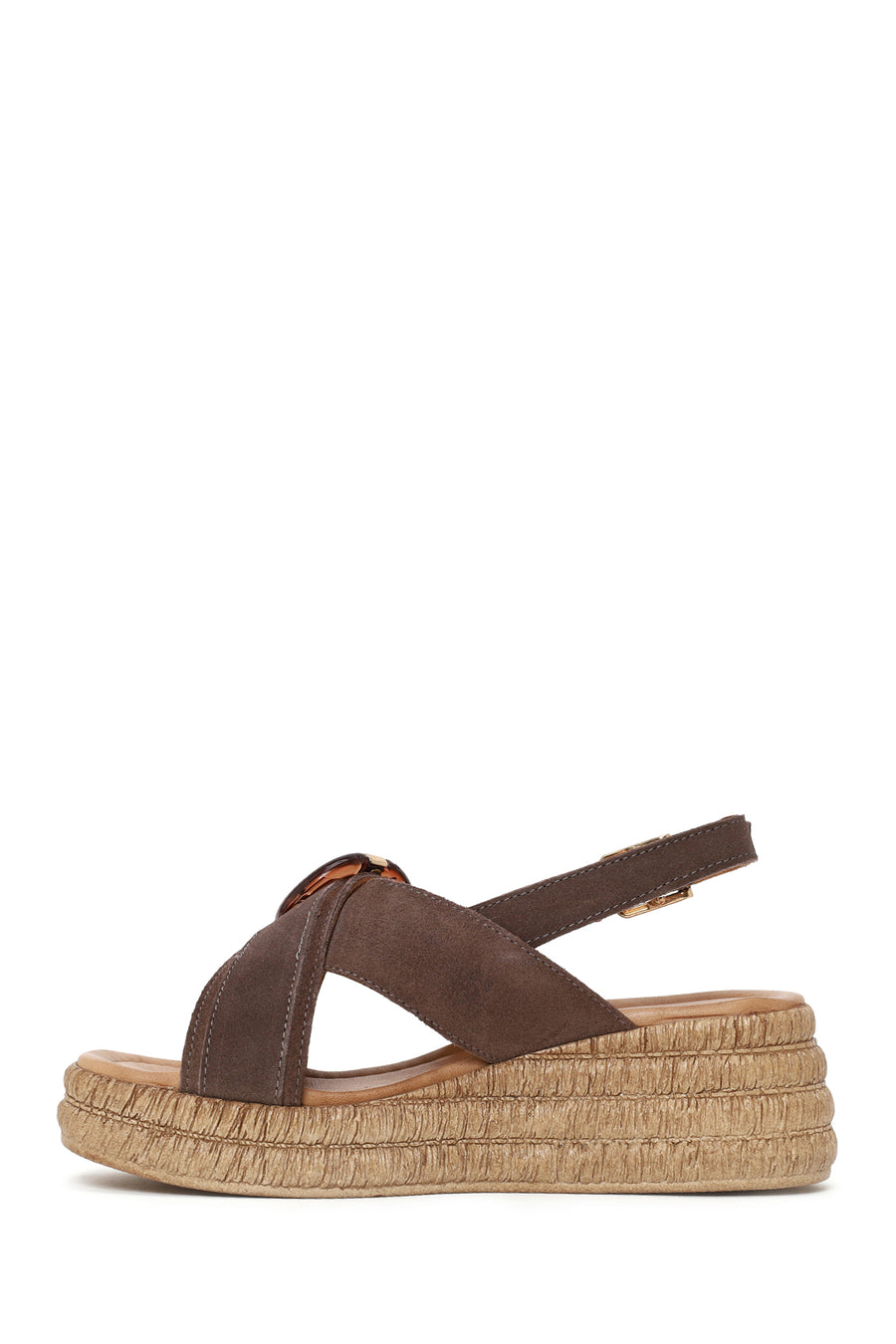 Woman Mink Buckled Wedge Heel Suede Sandal