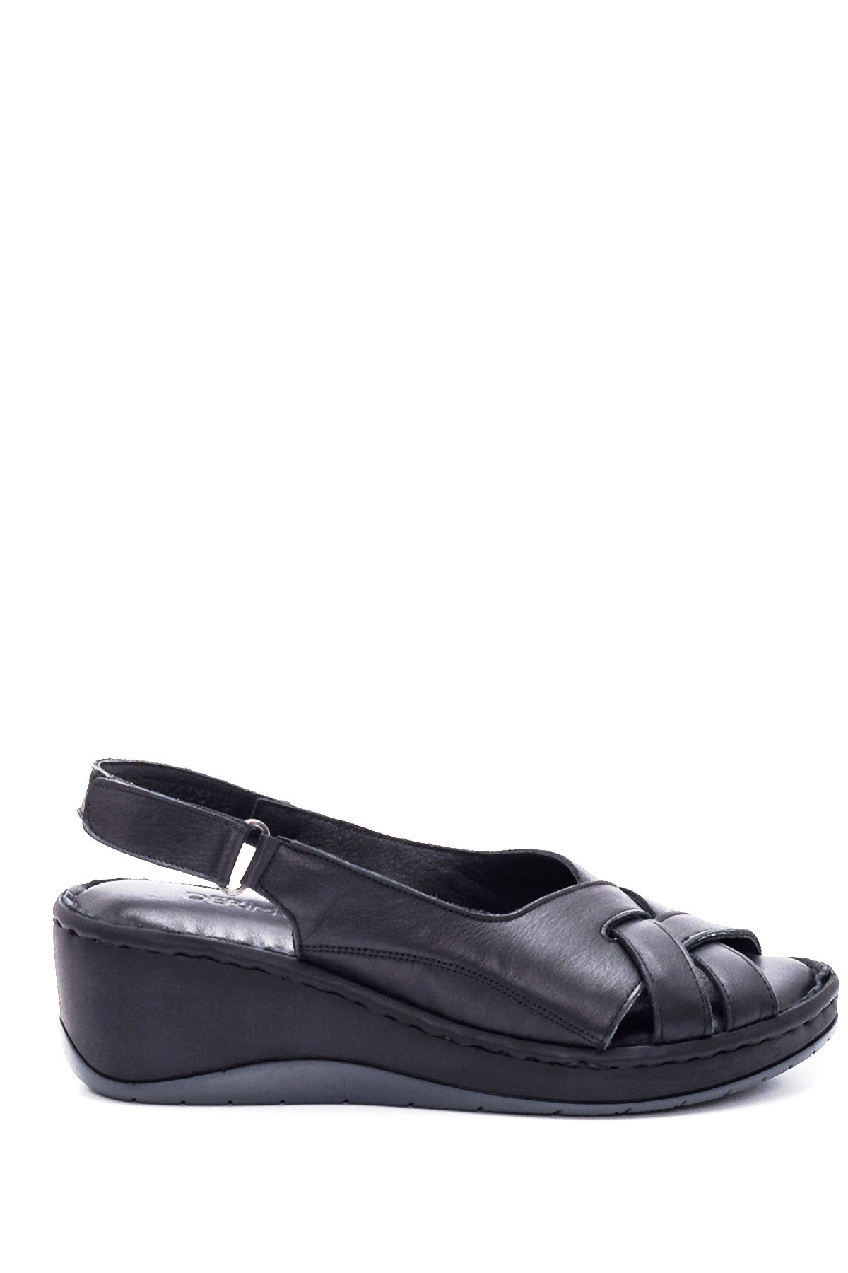 Women's Black Leather Wedge Heel Comfort Sandals 22SFD340618 | Derimod
