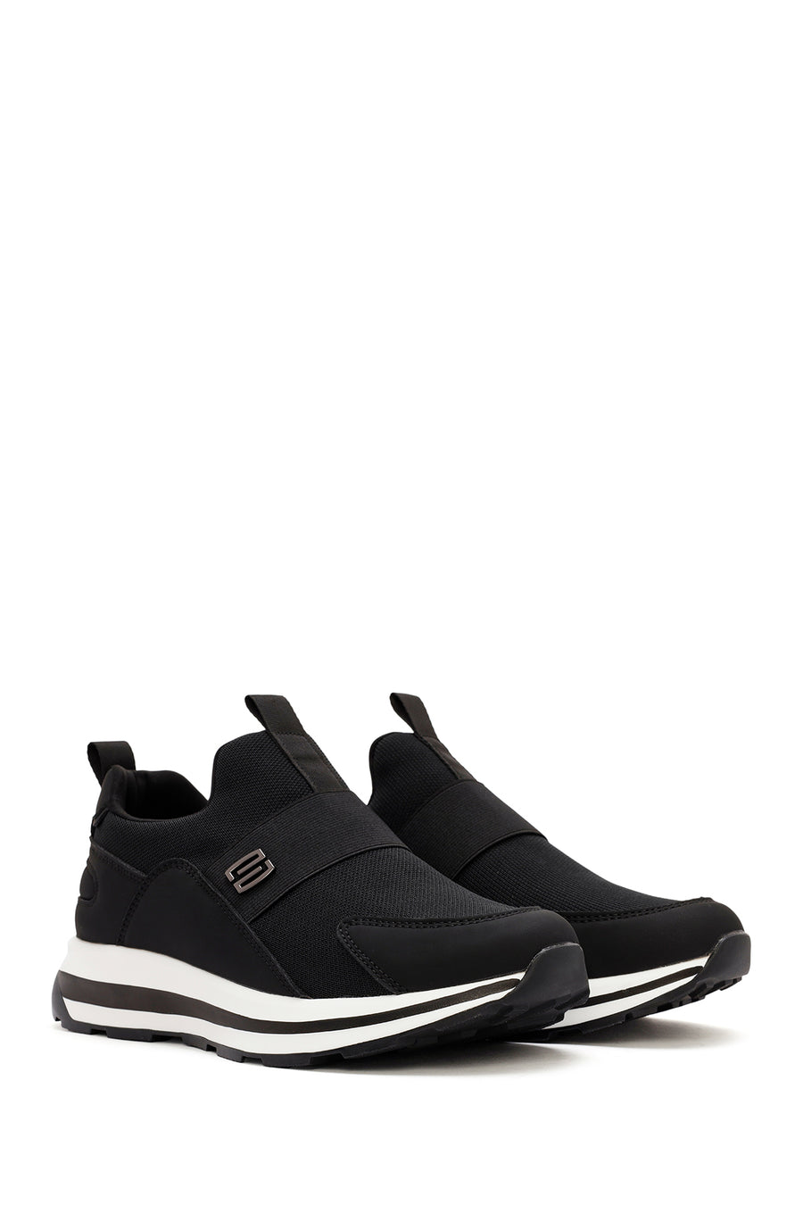 Men's Black Thick-Soled Fabric Sneakers