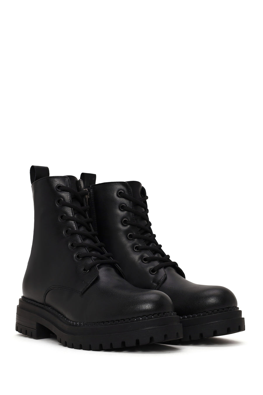 Woman Black Zip Closure Combat Boots