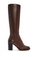 Women's Brown Zippered Thick Heel Leather Boots | Derimod