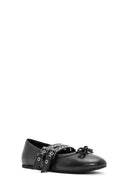 Women's Black Belted Leather Ballerina | Derimod