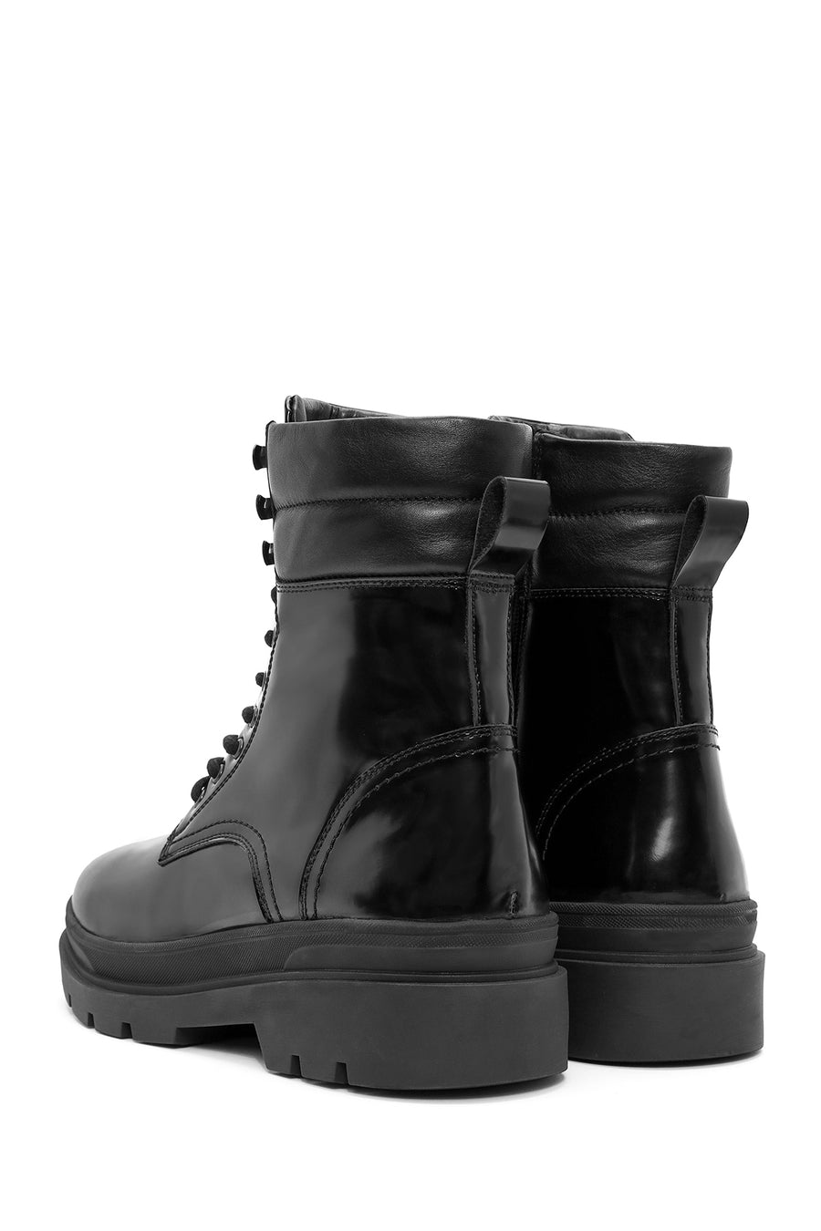 Men's Black Zippered Leather Combat Boots