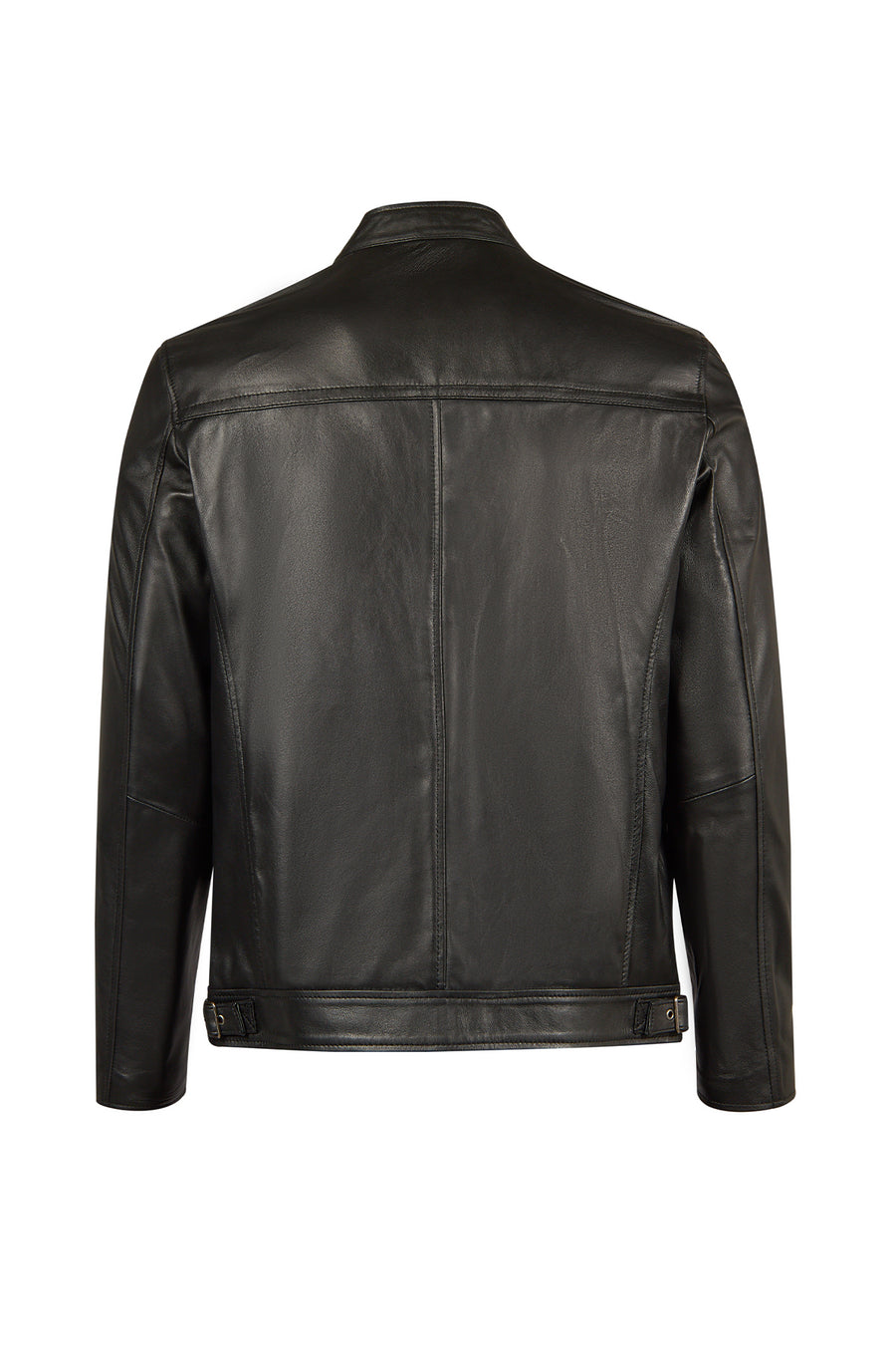 Lucas Male Black Mandarin Collar Leather Jacket