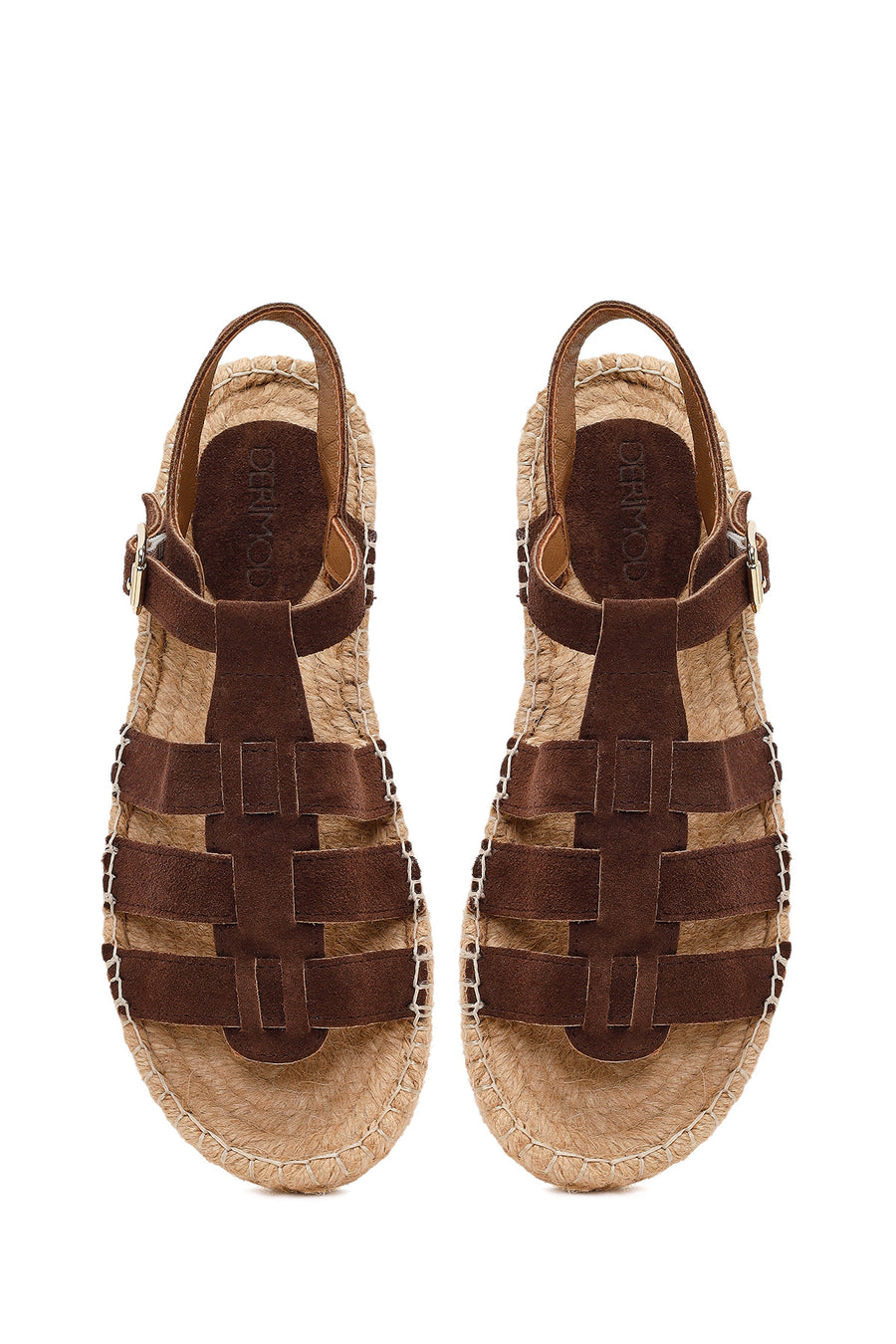 Women's Brown Suede Leather Espadrille Sandals with Ankle Buckle