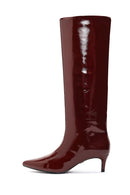 Woman Burgundy Short Thin-Heeled Patent Leather Boots | Derimod