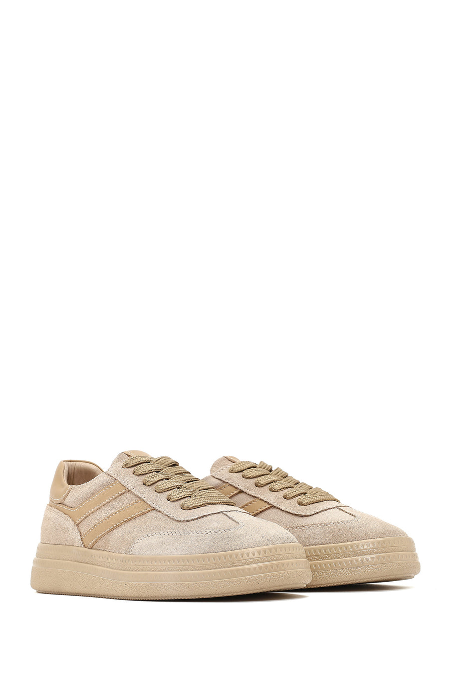 Kadın Bej Bağcıklı Süet Deri Sneaker