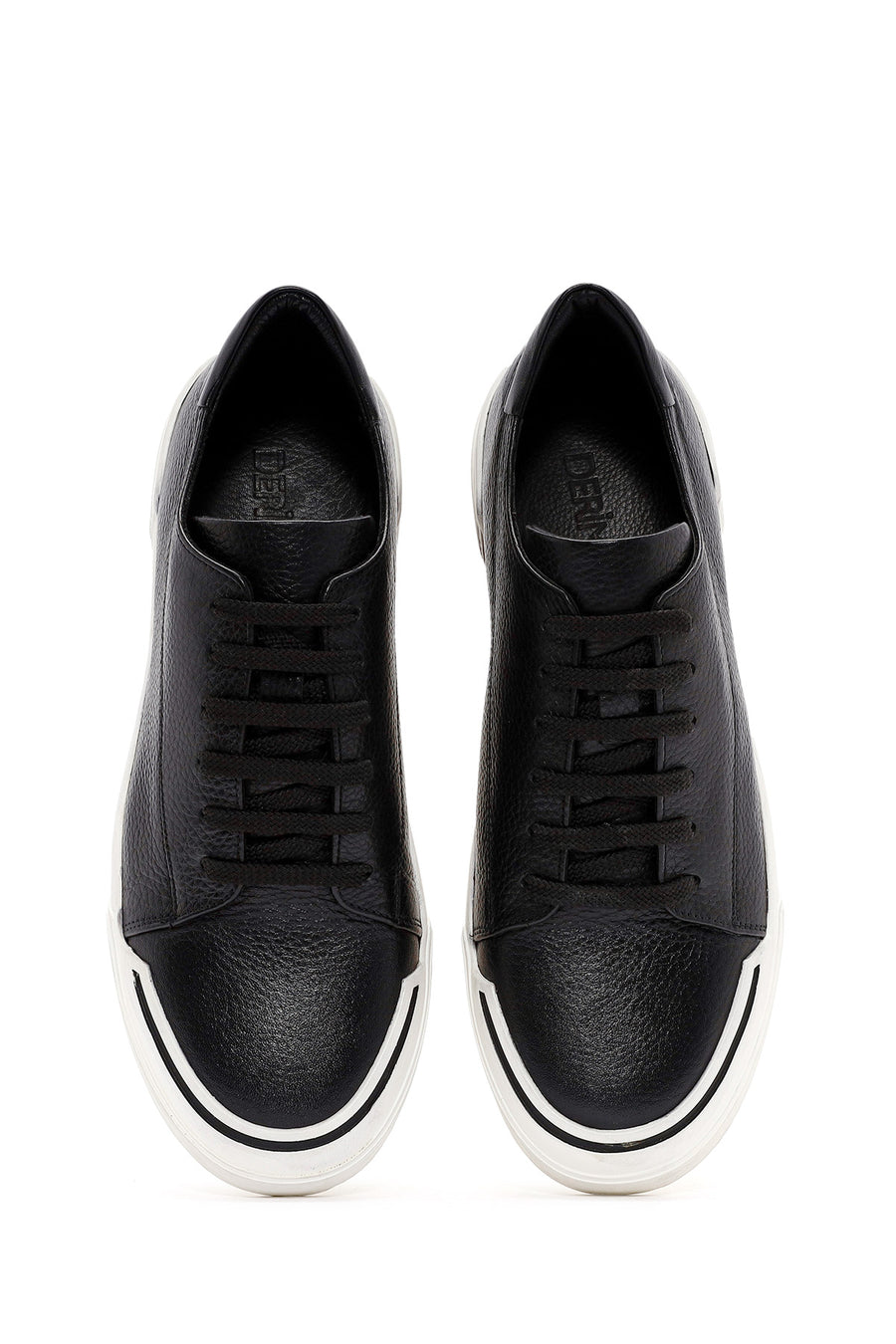 Erkek Siyah Bağcıklı Deri Sneaker