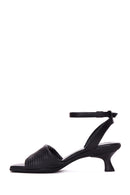 Women's Black Leather Low Heel Sandals | Derimod