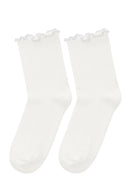 Women's White 72% Cotton, 22% Polyamide, 4% Metal, 2% Elastane Socks | Derimod