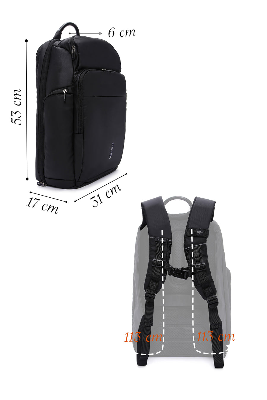D-Pack Unisex Black Technological Fabric Backpack