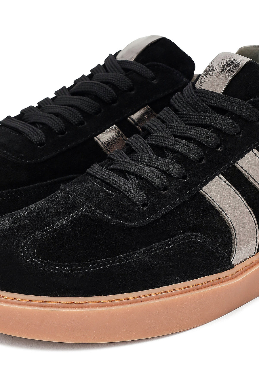 Woman Black Lace-Up Suede Leather Sneakers