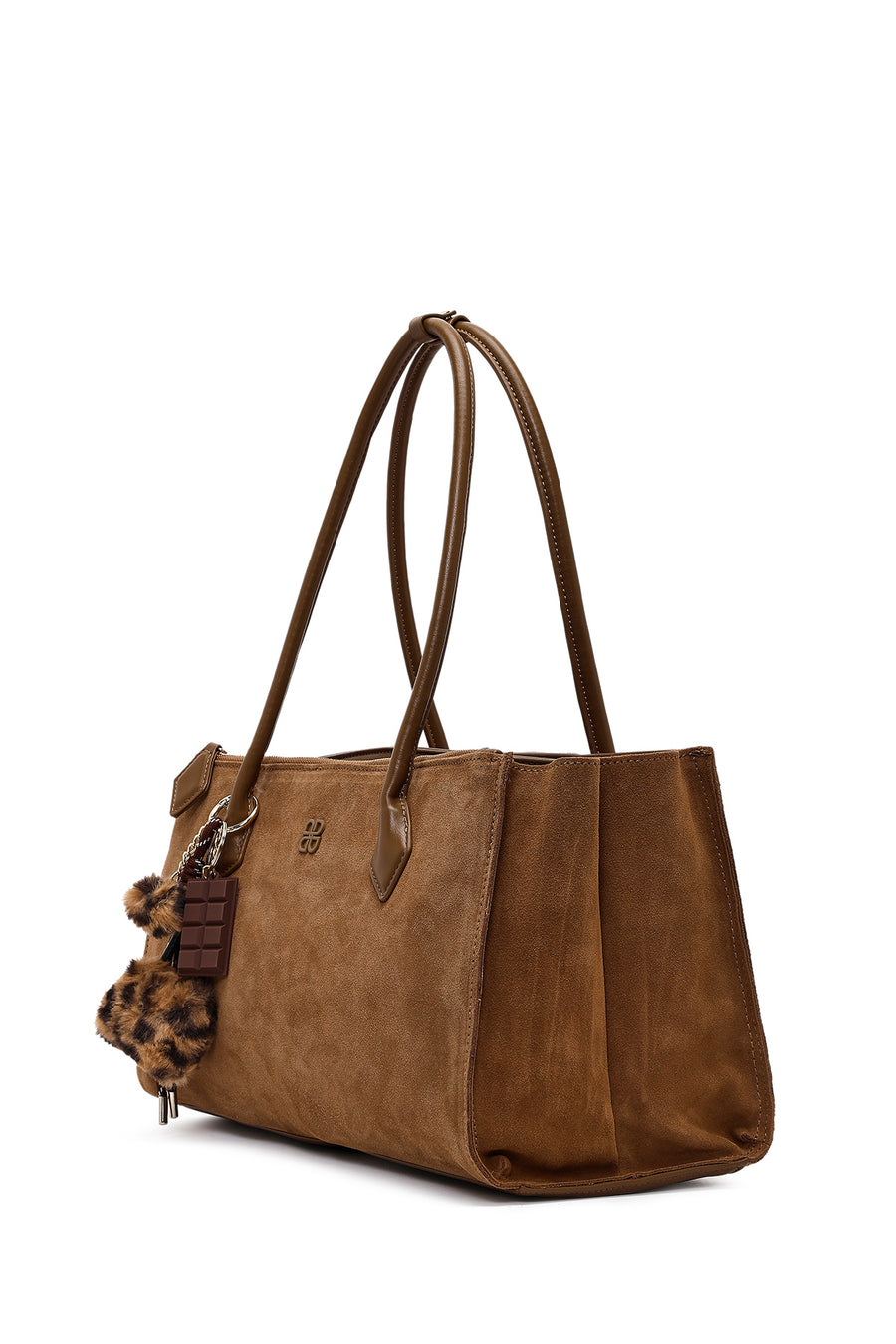 Woman Camel Charm Suede Shoulder Bag